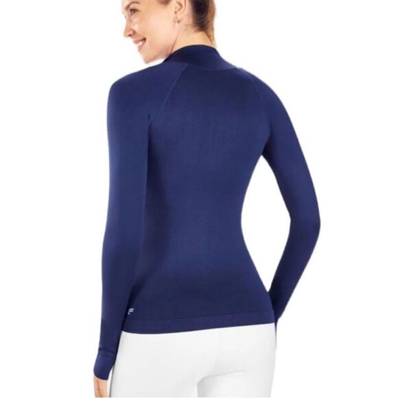 Fabletics Size Large Luciana Seamless Longsleeve Zip Up Mock Neck Navy Blue - Picture 2 of 12